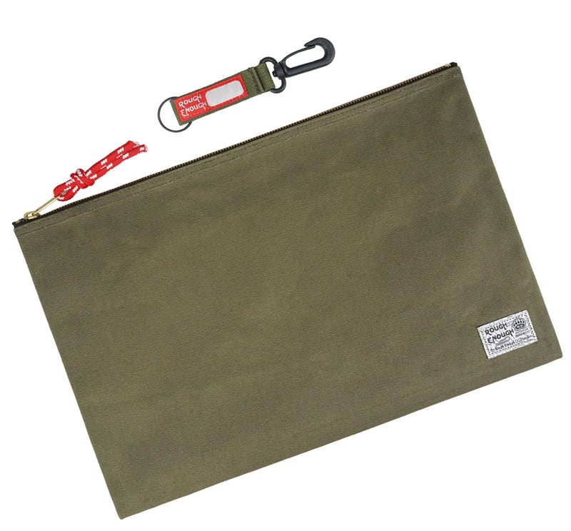 RE ROUGH ENOUGH Rough Enough Important Document Storage Bag File Folder Organizer Pouch with Zipper Waxed Canvas Water Repellent for Travel Office Legal Size Green - Image 1